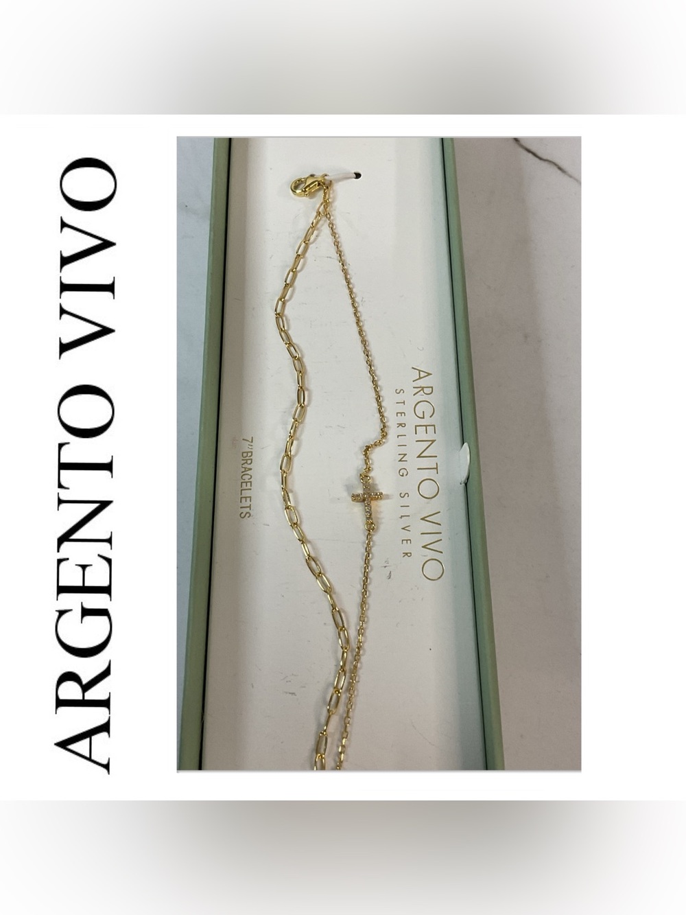 🌟🌟 Argento Vivo Gold Plated Double Layer CZ Cross Bracelet